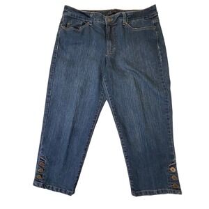 AK Anne Klein Denim Capri Jeans Dark Wash Cropped Embellished Hem‎ Size 14